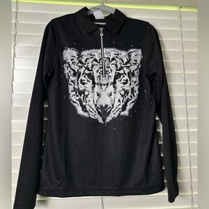 Daily Sports Black Half Zip-Up Jozy Polo Shirt with Design NWT